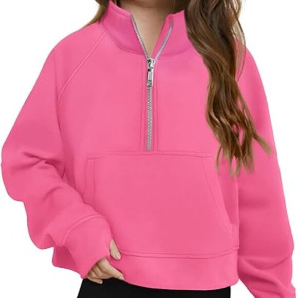 Girls Half Zip Long Sleeve Pullover Crop Top Lightweight Fleece Sweatshirt Sz 12 - Picture 2 of 5